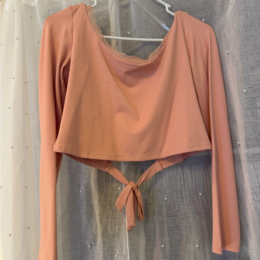 Wild Fable Coral Long Sleeve Tie-Back Crop Top